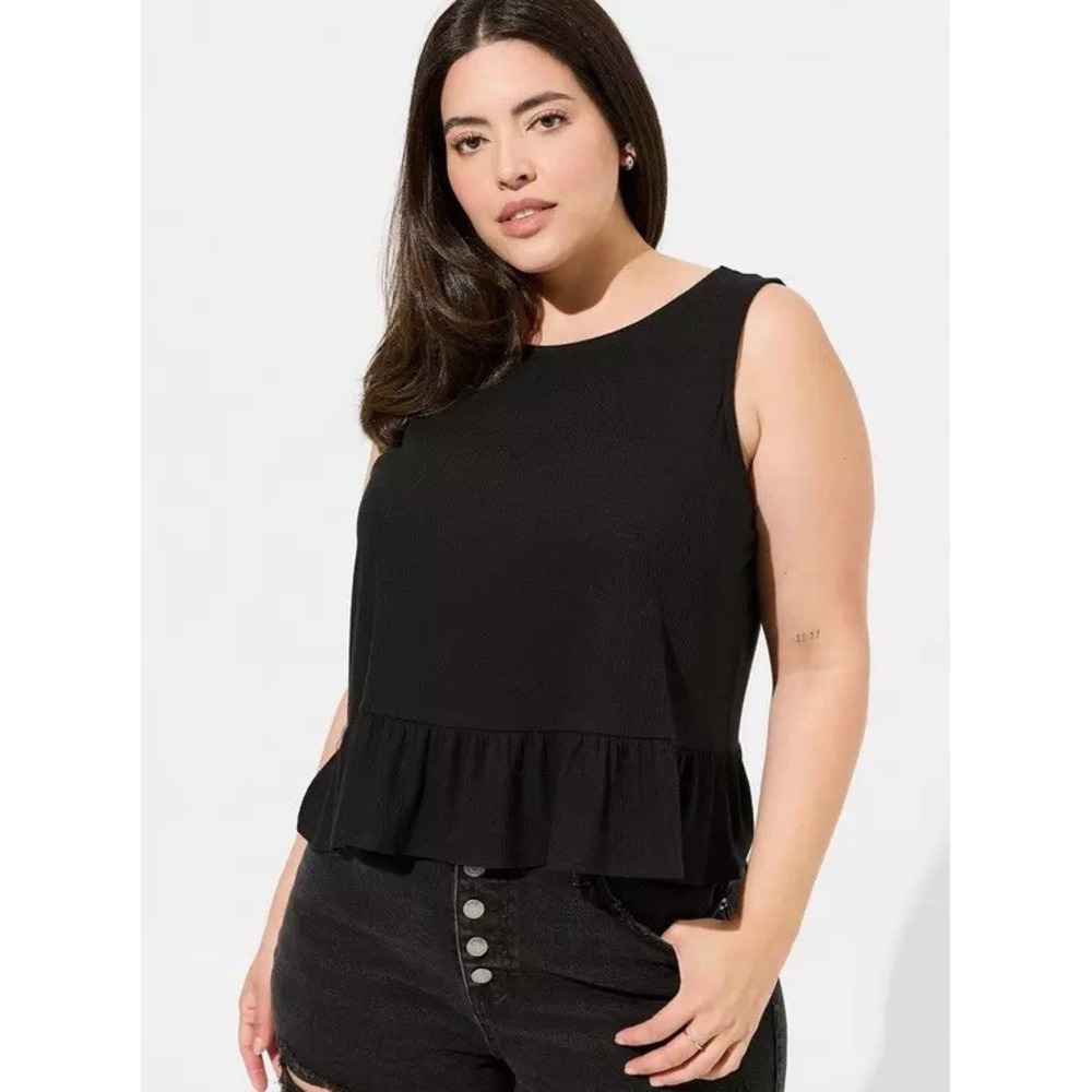 Torrid Peplum Top Women 3 Black Ribbed Knit Sleeveless Ruffle Hem‎ Blouse